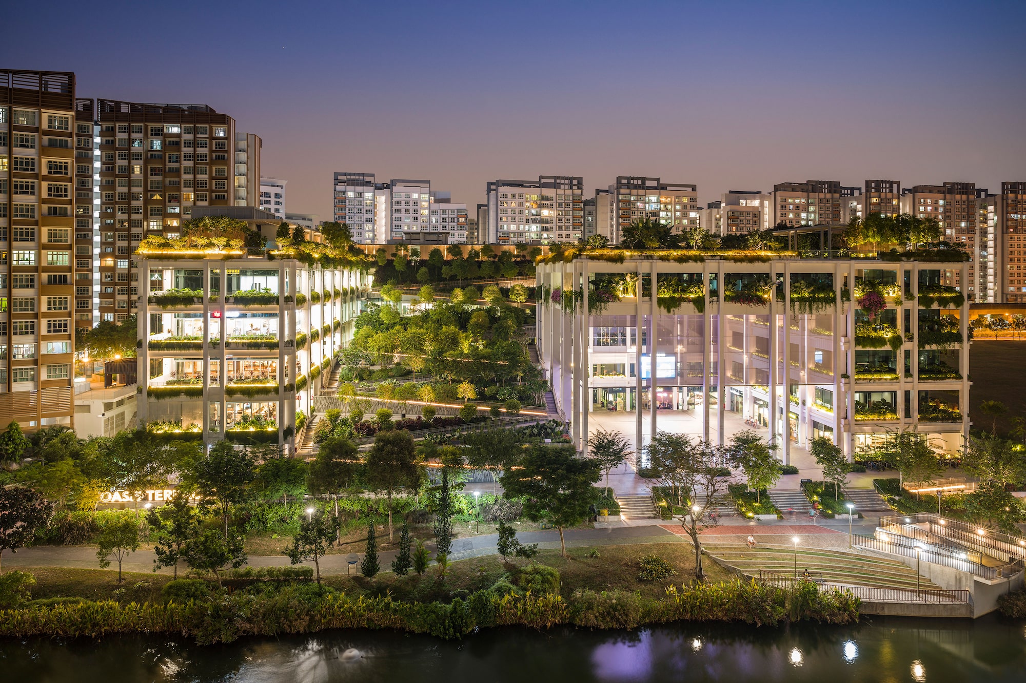 Sony Alpha 7R IV&rsquo;s advanced AF algorithms enables accurate precision in a night shot of Punggol&rsquo;s Oasis Terraces